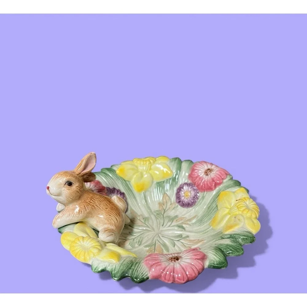 Fitz & Floyd Natures Treasure Bunny Rabbit Daffodil‎ Flowers Candy Bowl Easter